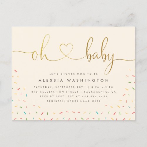 Gender Neutral Gold Calligraphy Oh Baby Shower Invitation Postcard