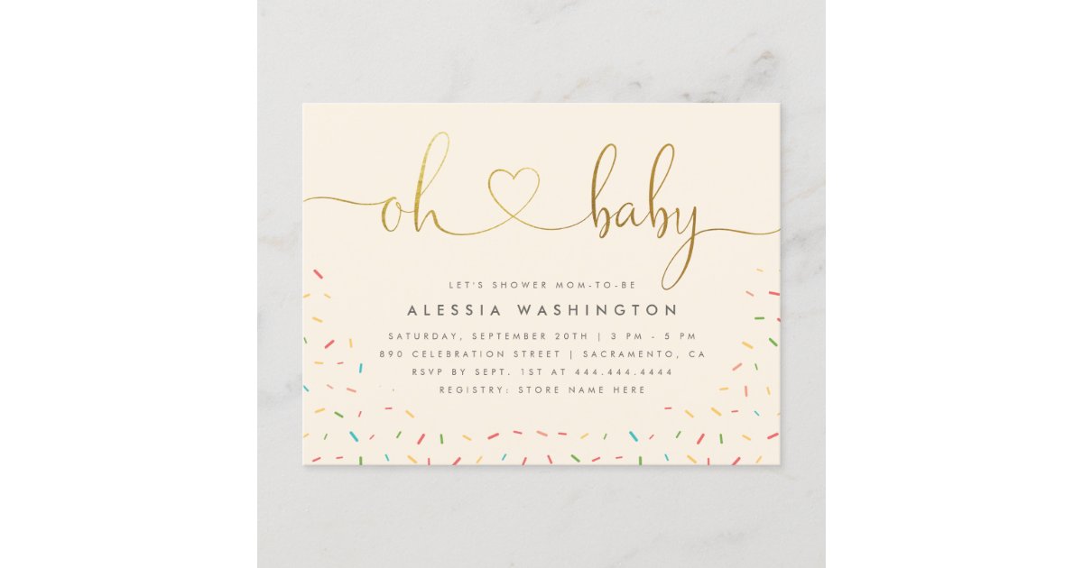 Gender Neutral Gold Calligraphy Oh Baby Shower Invitation Postcard | Zazzle.com