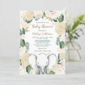 Gender Neutral Gold Greenery Elephant Baby Shower Invitation (Standing Front)