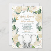 Gender Neutral Gold Greenery Elephant Baby Shower Invitation (Front)