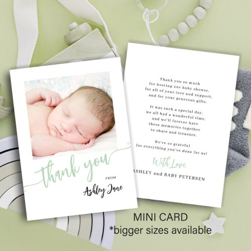 Gender neutral green baby shower photo thank you note card