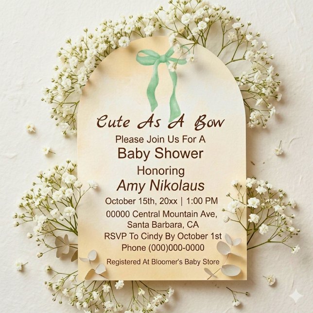 Gender Neutral Green Bow Baby Shower Invitation (Creator Uploaded)