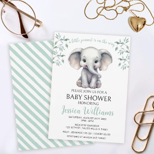 Gender neutral green elephant baby shower invitation