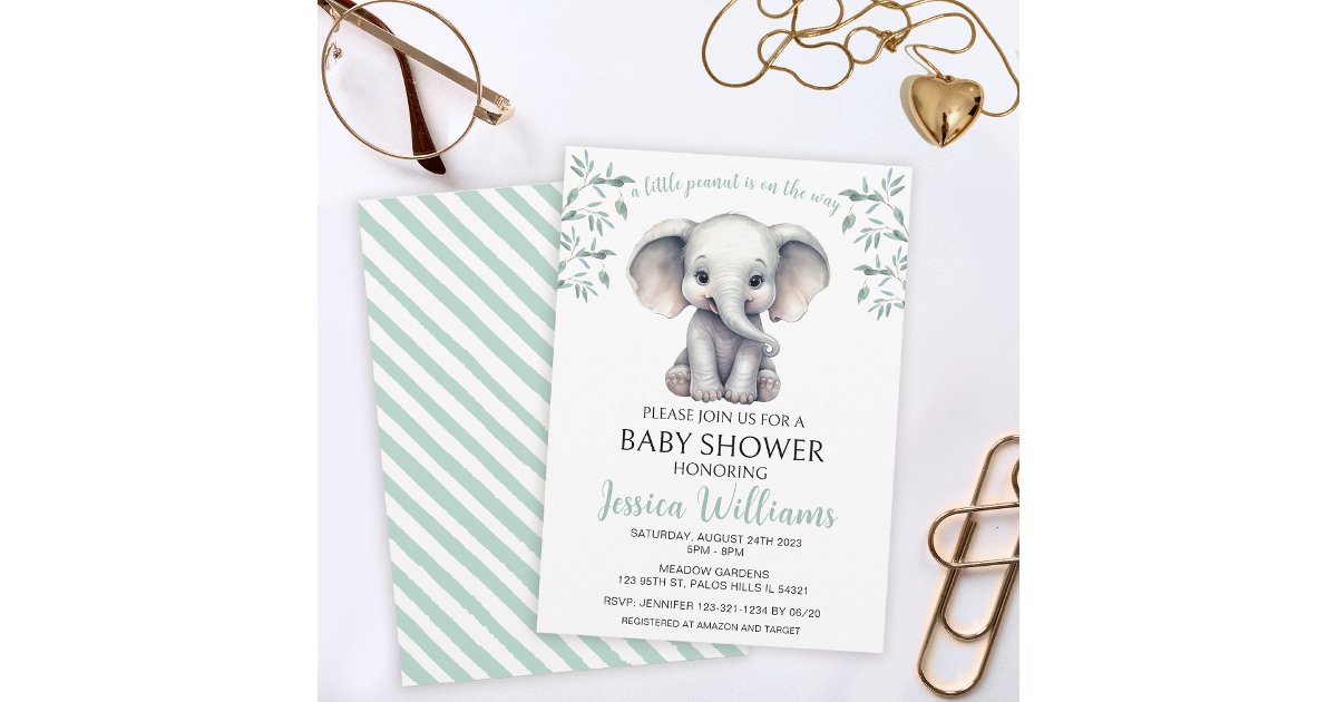 Gender neutral green elephant baby shower invitation | Zazzle
