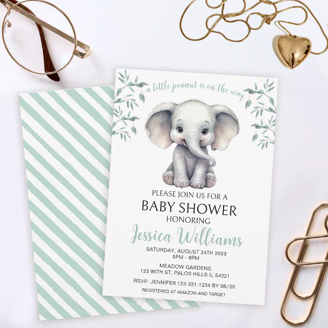 Gender neutral green elephant baby shower invitation | Zazzle