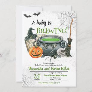 Gender Neutral Green Halloween Baby Shower Invitation