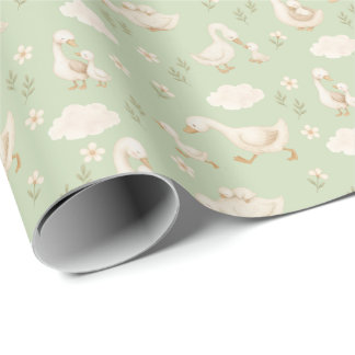 Gender-Neutral Green Silly Goose Baby Shower Wrapping Paper