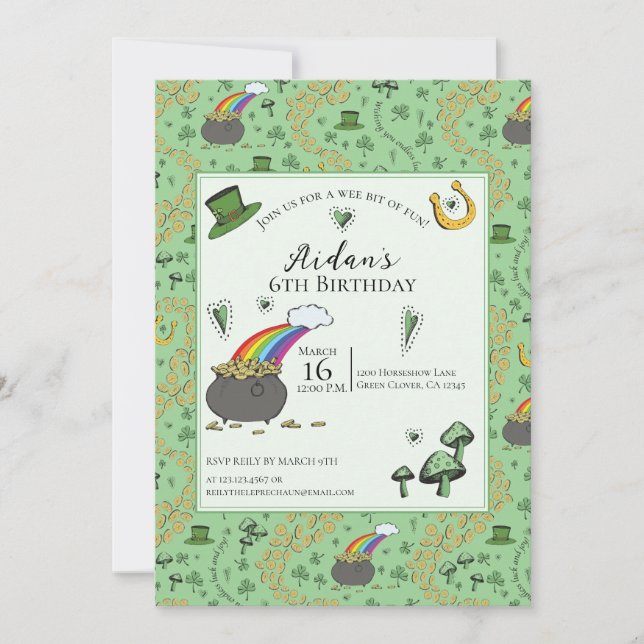 Gender Neutral Green St Patricks Day Kids Birthday Invitation (Front)