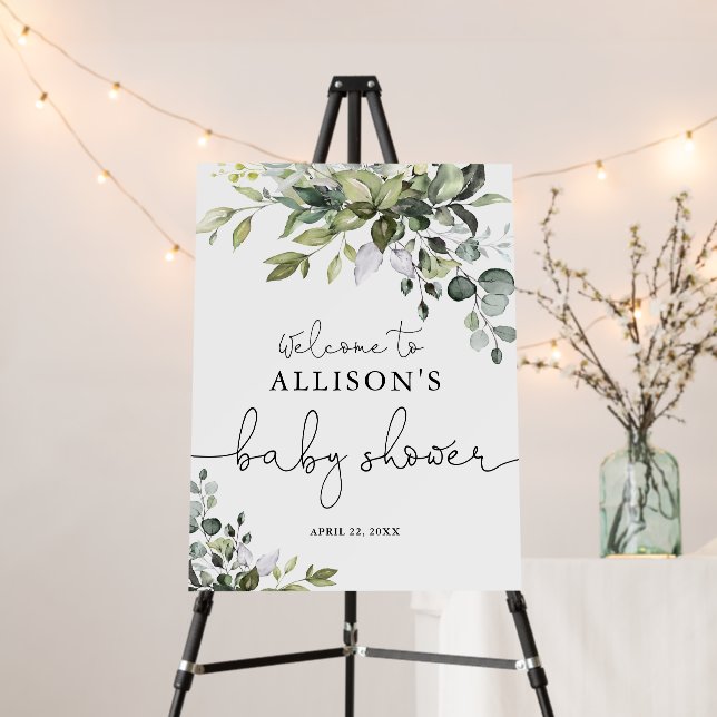 Gender Neutral greenery baby shower welcome sign (In Situ (Stand))