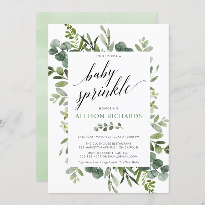 Gender neutral greenery baby sprinkle invitation | Zazzle.com