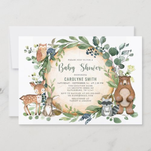 Gender Neutral Greenery BOY Woodland Baby Shower Invitation