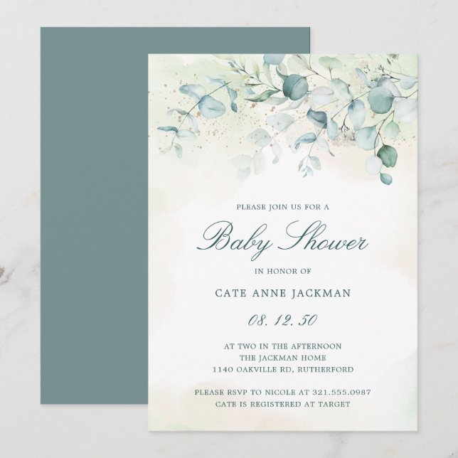 Gender Neutral Greenery Eucalyptus Baby Shower Invitation (Front/Back)