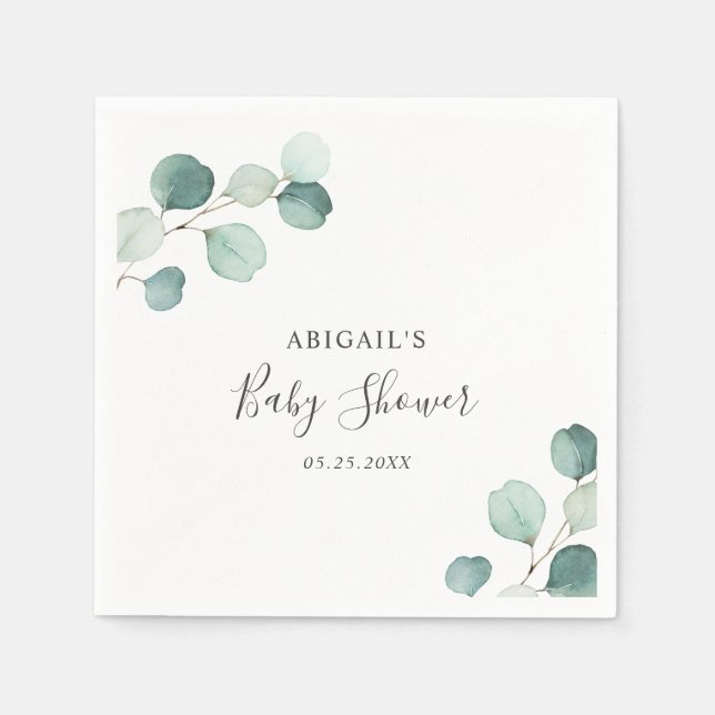 Gender Neutral Greenery Eucalyptus Baby Shower Napkins (Front)