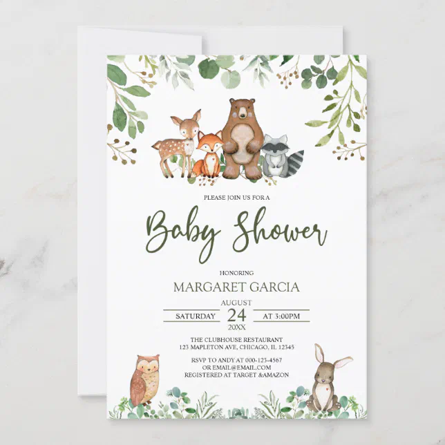 Gender Neutral Greenery Woodland Baby Shower Invitation | Zazzle