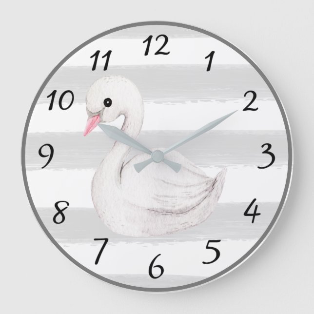 Gender Neutral Grey Stripe Modern Nursery Decor Large Clock (Front)