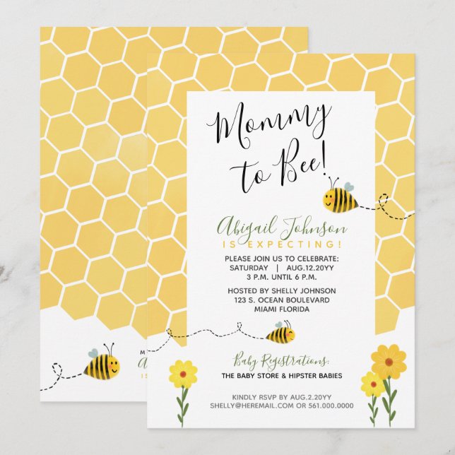 Gender Neutral Honeycomb Mommy To Bee Baby Shower Invitation (Front/Back)