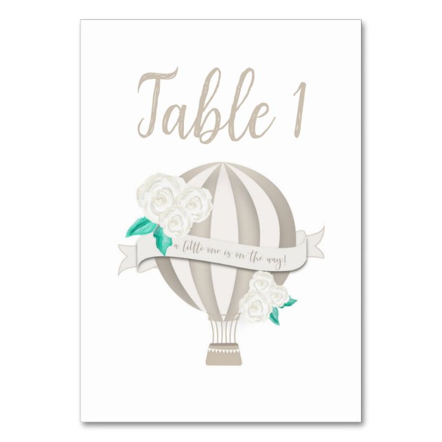 Gender Neutral Hot Air Balloon Baby Shower Table Number (Front)