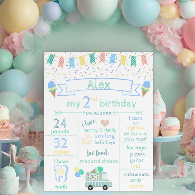 Gender neutral ice cream second birthday about me foam board (Creator Uploaded)