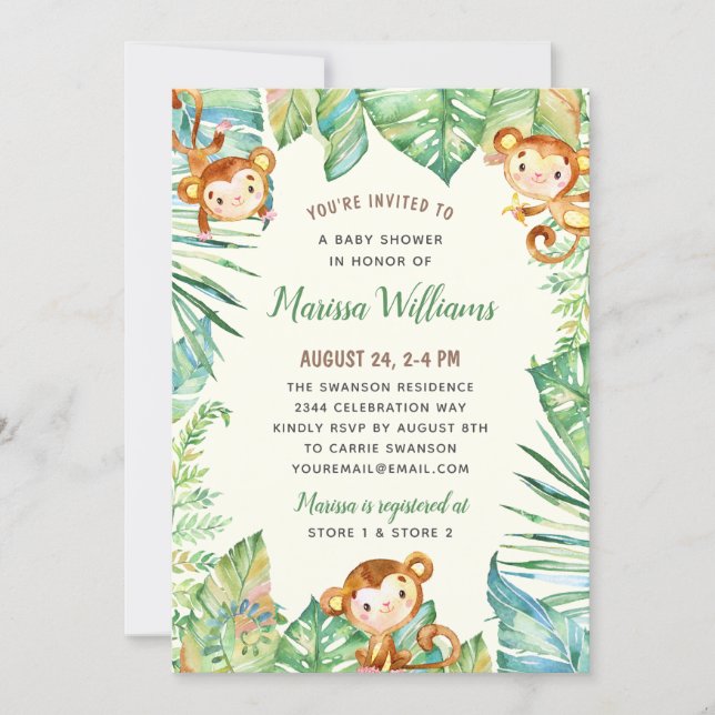 Gender Neutral Jungle Baby Shower Invitation (Front)