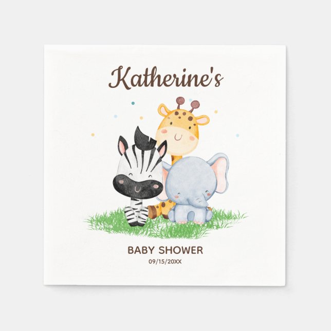 Gender Neutral Jungle Safari Animals Baby Shower Napkins (Front)