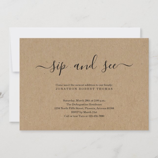 Gender Neutral Kraft Paper Sip and See Invitation (Front)