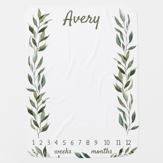 Gender Neutral Leaves Milestone Monthly Weekly Baby Blanket