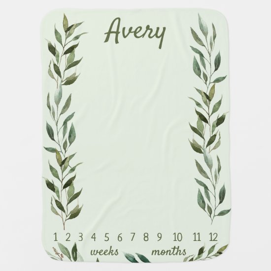 Gender Neutral Leaves Milestone Monthly Weekly Baby Blanket