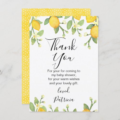 Gender Neutral Lemon Baby Shower Thank You Card