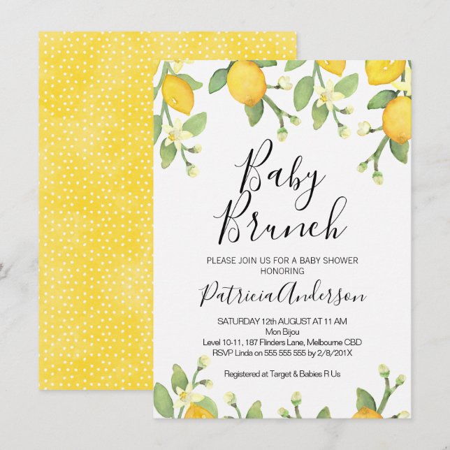 Gender Neutral Lemon Brunch Baby Shower Invitation (Front/Back)
