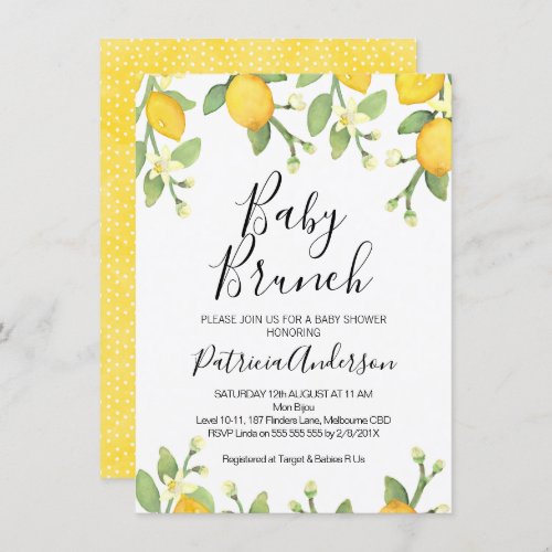 Gender Neutral Lemon Brunch Baby Shower Invitation