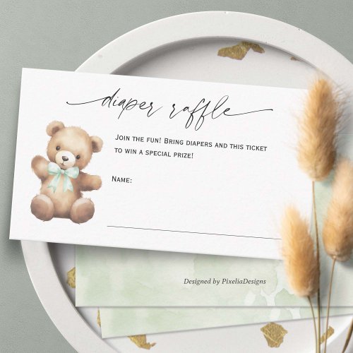 Gender Neutral Little Bear Diaper Raffle Ticket Enclosure Card