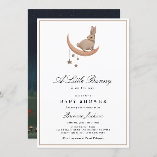 Gender Neutral Little Bunny Moon Stars Baby Shower Invitation