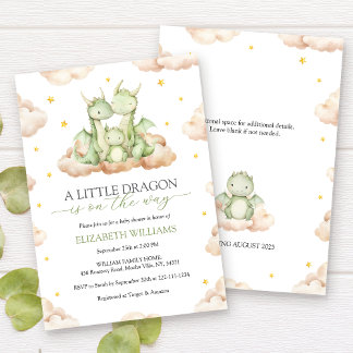 Gender Neutral Little Dragon Baby Shower Invitation