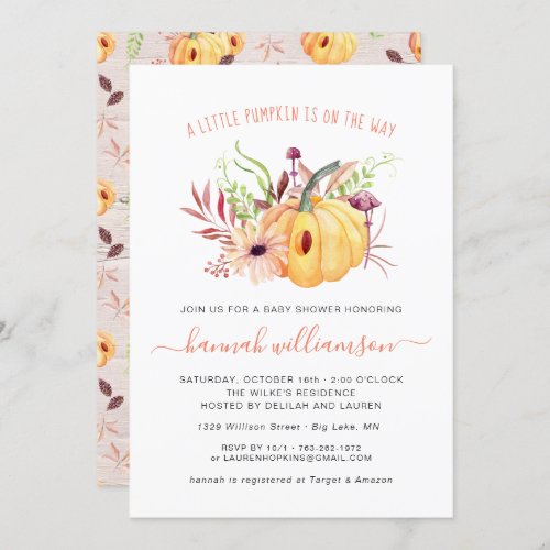 Gender Neutral Little Pumpkin Autumn Baby Shower Invitation