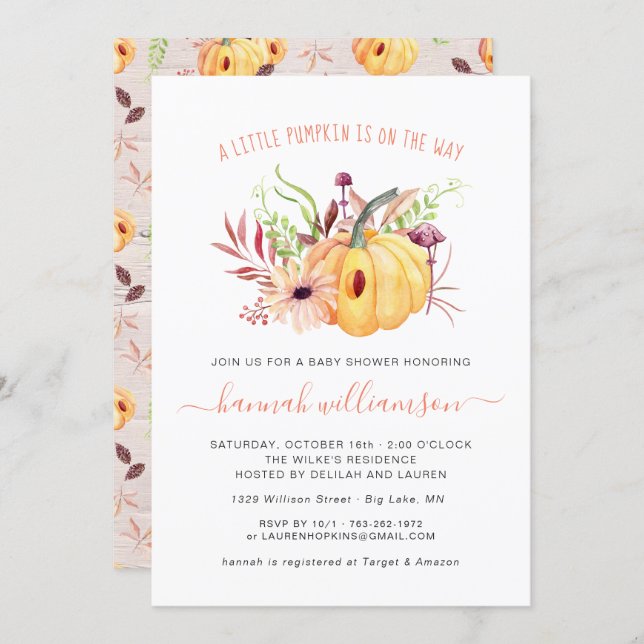 Gender Neutral Little Pumpkin Autumn Baby Shower Invitation (Front/Back)