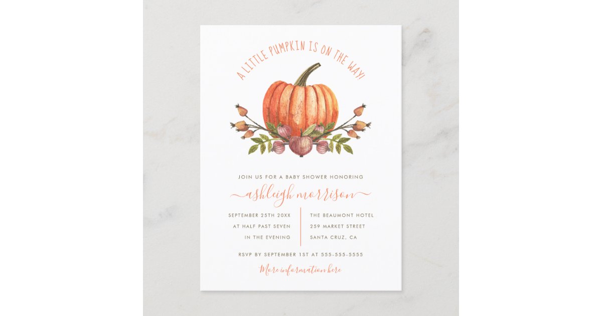 Gender Neutral Little Pumpkin Autumn Baby Shower Invitation