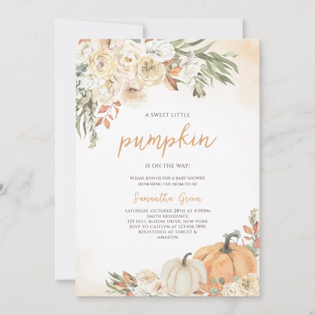 Gender Neutral Little Pumpkin Baby Shower Invitation (Front)