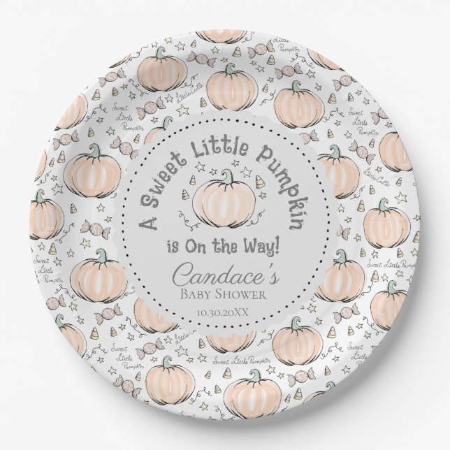 Gender Neutral Little Pumpkin Fall Baby Shower Paper Plates (Front)