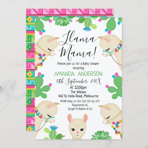 Gender Neutral Llama Mama Baby Shower Invitation