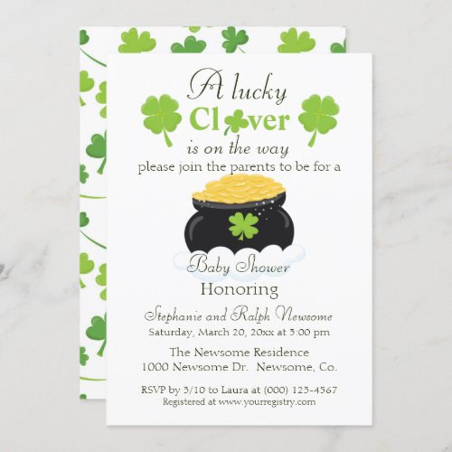 Gender Neutral Lucky Clover Baby Shower Invitation