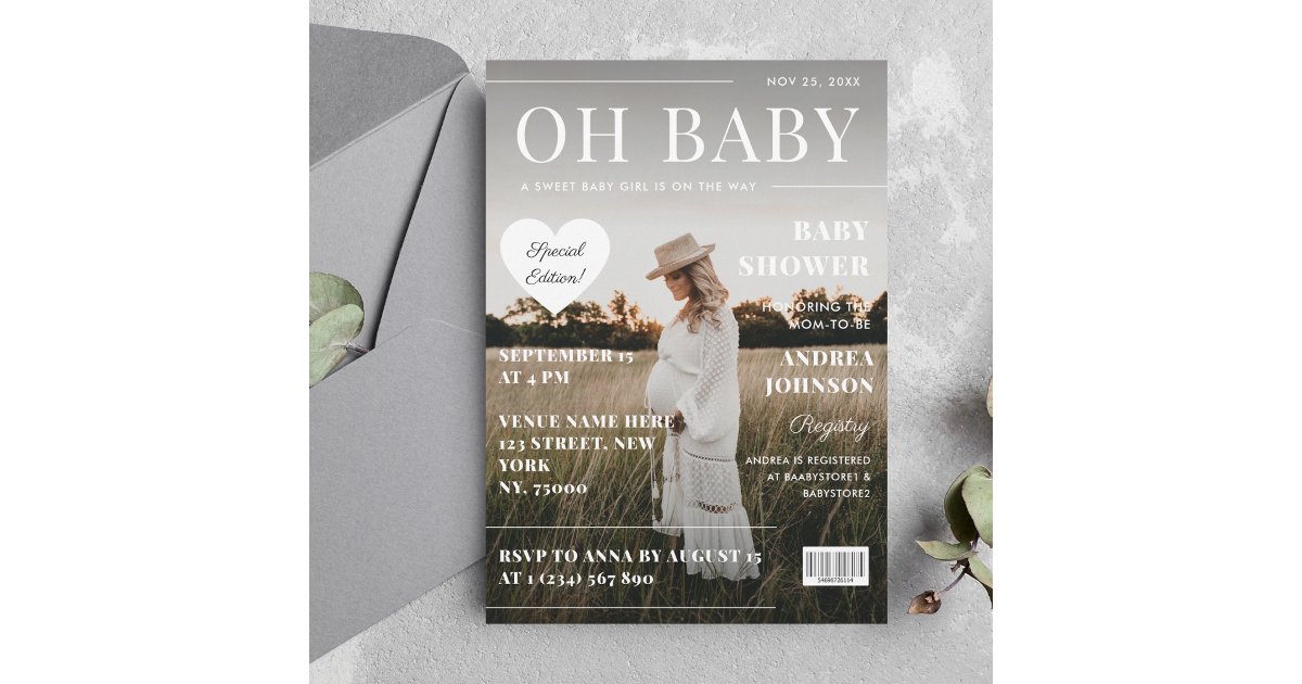 Neutral Magazine Gender Neutral Magazine Cover Photo Baby Shower Invitation | Zazzle