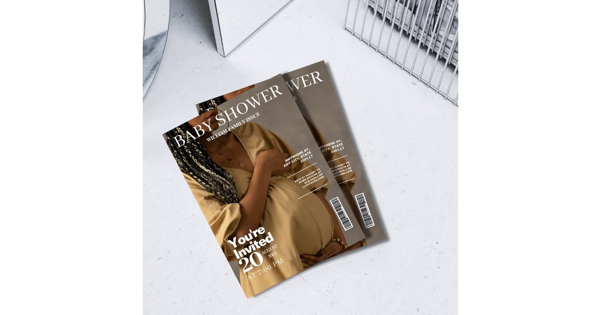 Neutral Magazine Gender neutral magazine cover photo Baby shower Invitation | Zazzle