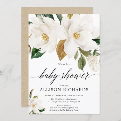 Gender neutral magnolia floral baby shower invitation