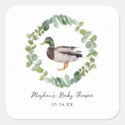 Gender Neutral Mallard Duck Baby Shower  Square Sticker
