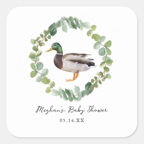 Gender Neutral Mallard Duck Baby Shower  Square Sticker