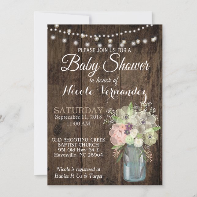 Gender Neutral Mason Jar Baby Shower Invitation (Front)