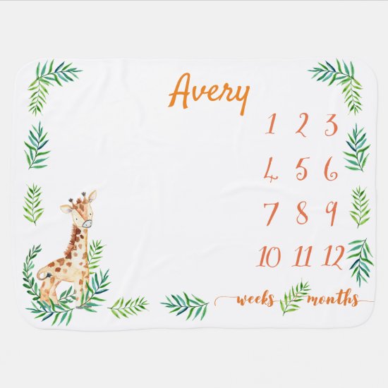 Gender Neutral Milestone Giraffe Monthly Weekly Baby Blanket