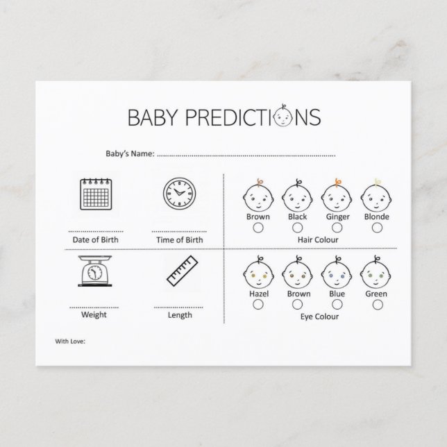 Gender Neutral Minimalist Baby Prediction Card (Front)