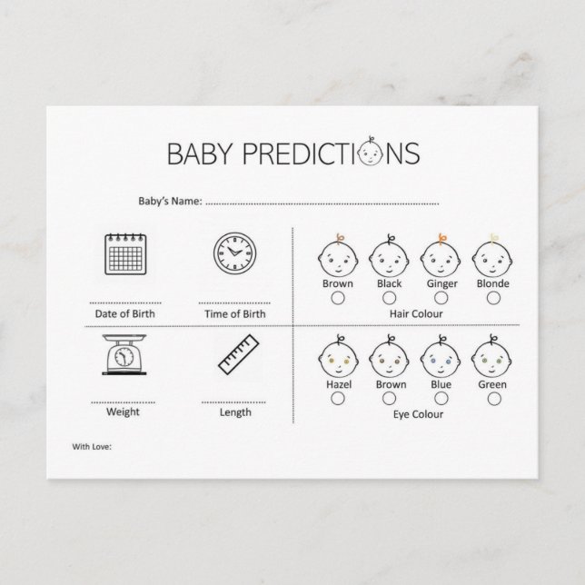 Gender Neutral Minimalist Baby Prediction Card (Front)