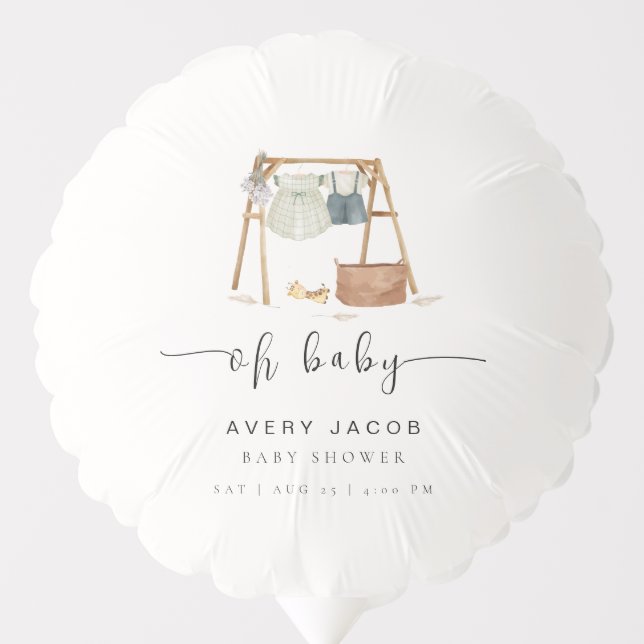 Gender Neutral Minimalist Boho Baby Shower Clothes Balloon (Front)